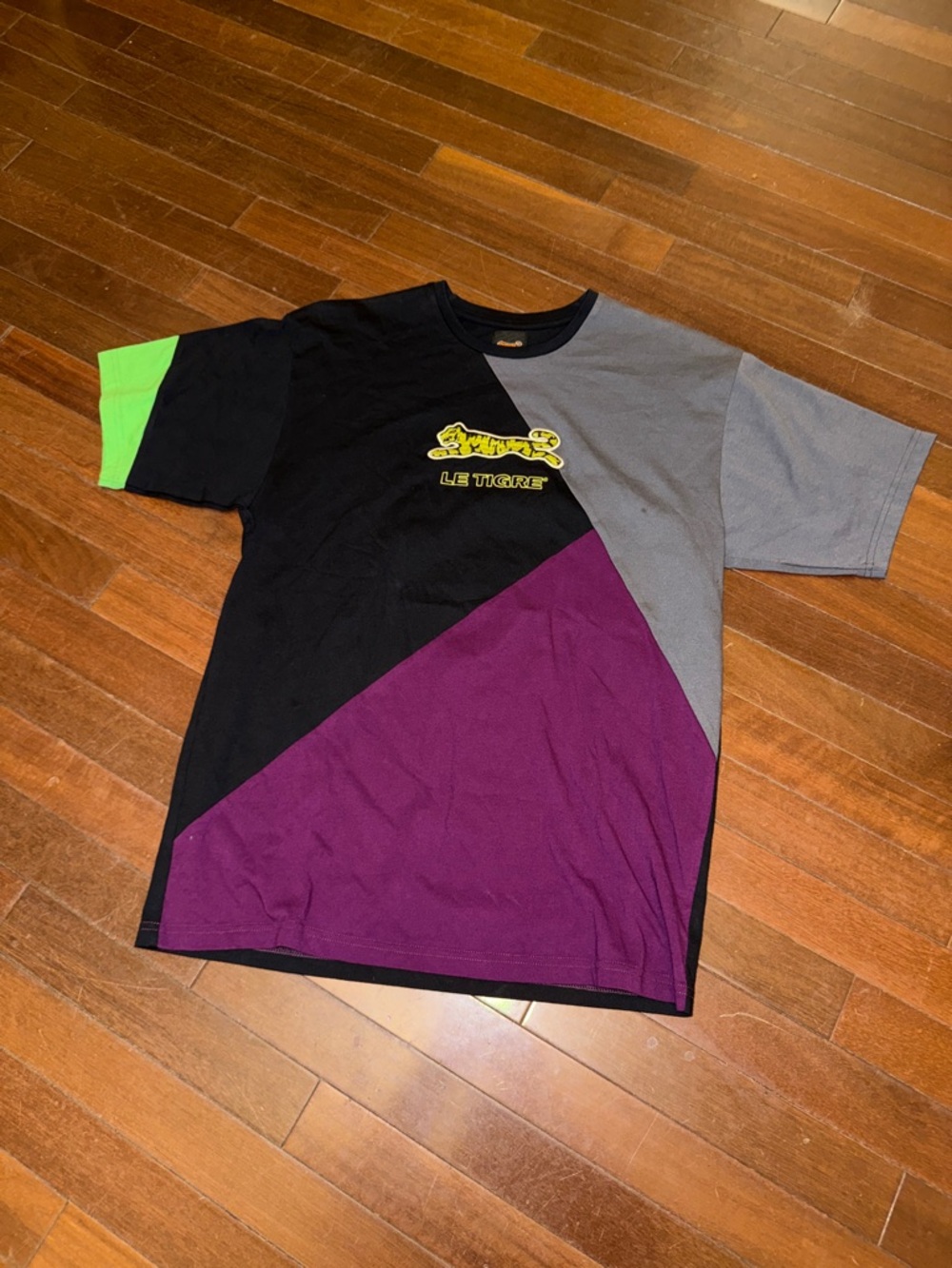 Le Tigre Black, Purple, Gray & Green Colorblock Logo Tee